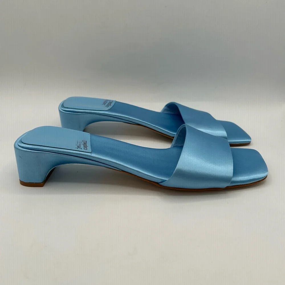 Jeffrey Campbell Women's Low Key Slip On Kitten Heels Sandals Blue Satin 8.5 - Picture 6 of 11